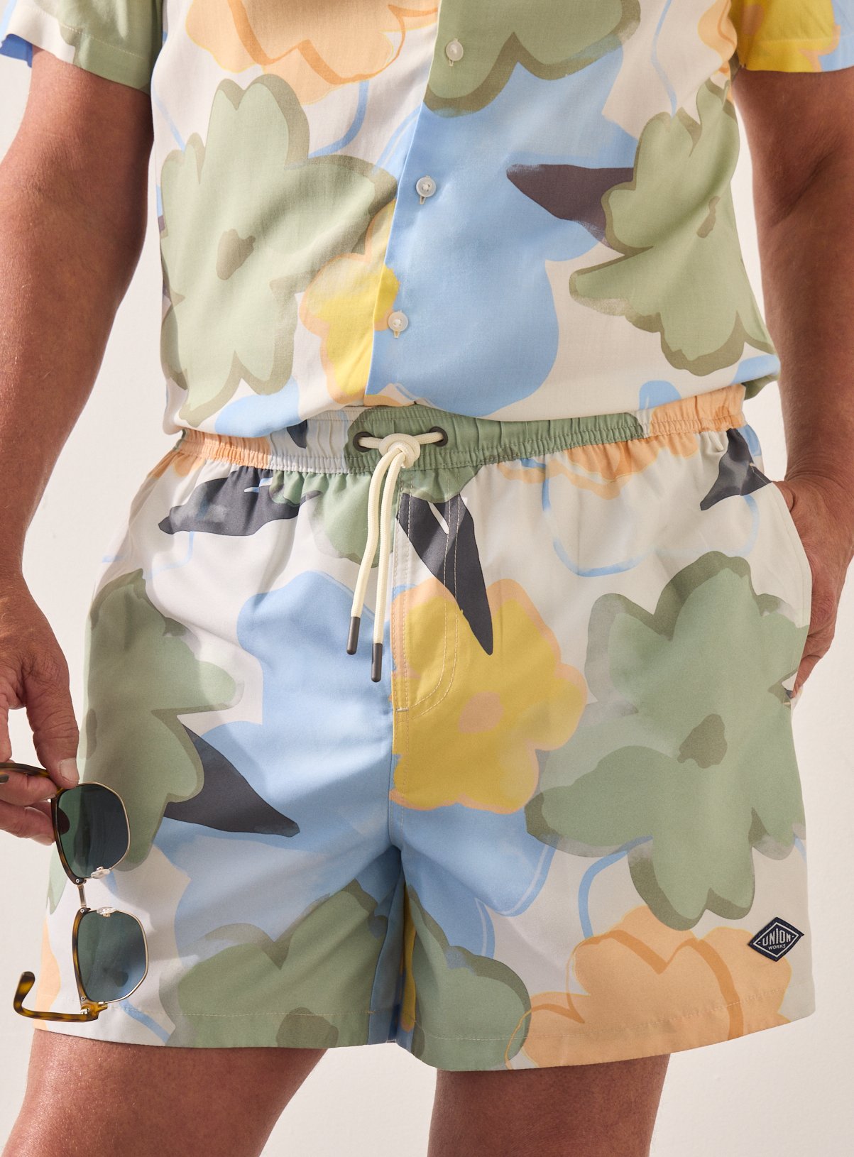 UNION WORKS Pastel Floral Printed Swim Shorts XXXL - Image 1 thumbnail